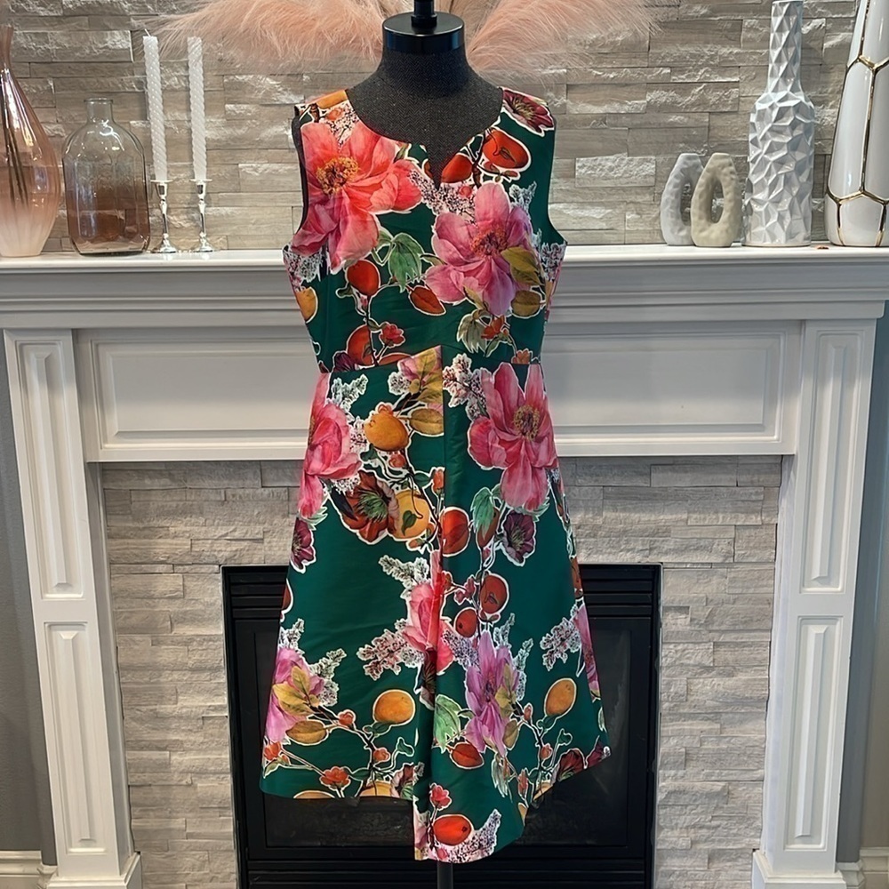 Talbots Green Floral Dress, Size 12 petite